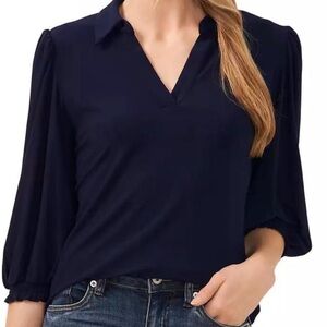CeCe Navy Puff Sleeve Blouse 1X NWT Nordstrom Plus Size